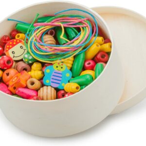 Boîte de perles en bois avec liens  (médium) - 10570