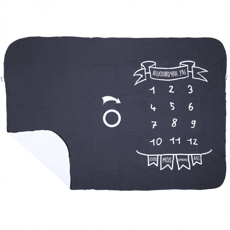 Couverture à étapes en gaze de coton anthracite/ blanc - COUVETA01 - BB & CO